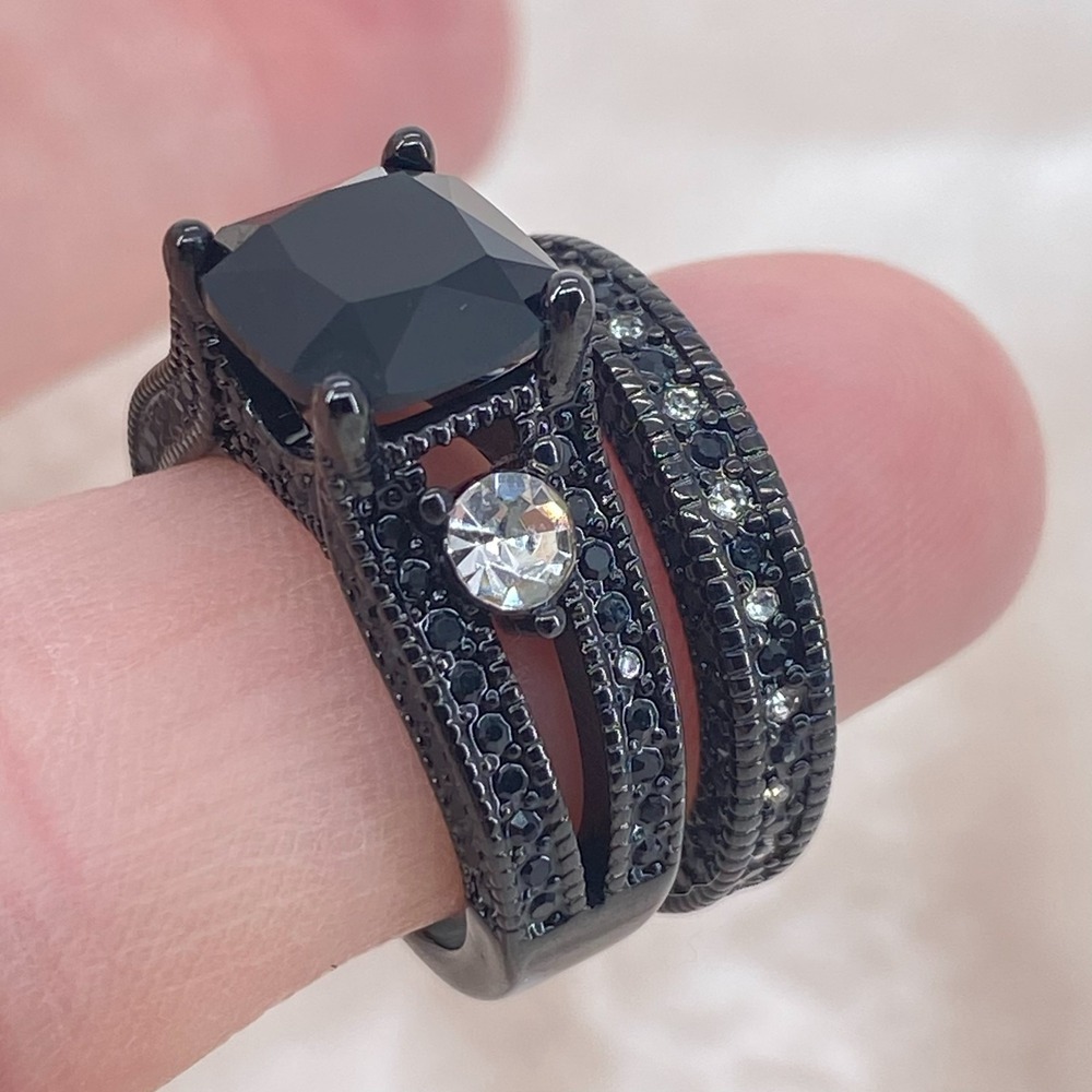 Princess Lab-Created Black Diamond Bridal Set 10k Black Gold Plated 5 3/4